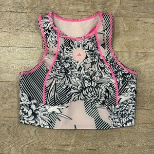 Adidas by Stella McCartney Black & White Floral Crop Tank with Pink Trim